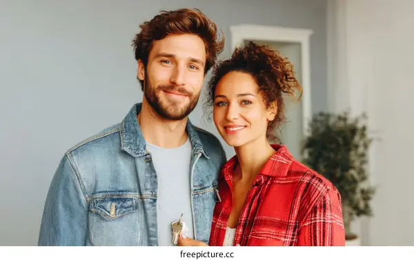 Happy Couple Holding House Keys