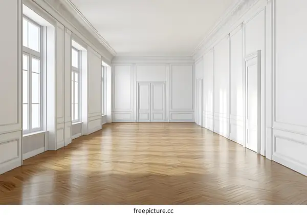 Empty White Room With Hardwood Floor and Windows