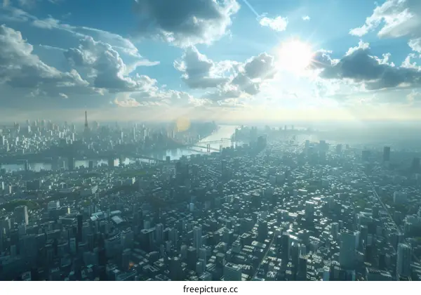 Cityscape of a Metropolis with Skyscrapers and a River