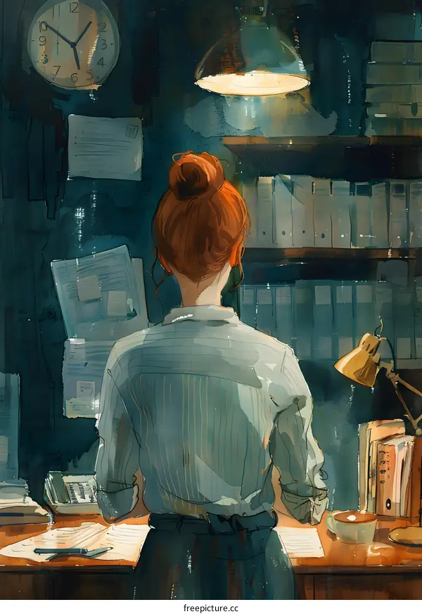 girl studying at the desk in the library