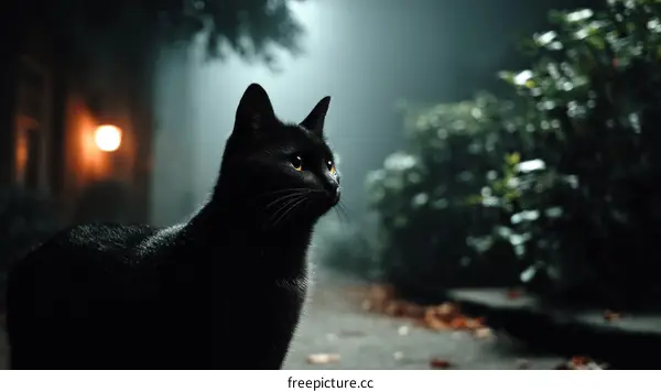 Mysterious Black Cat in Foggy Alleyway