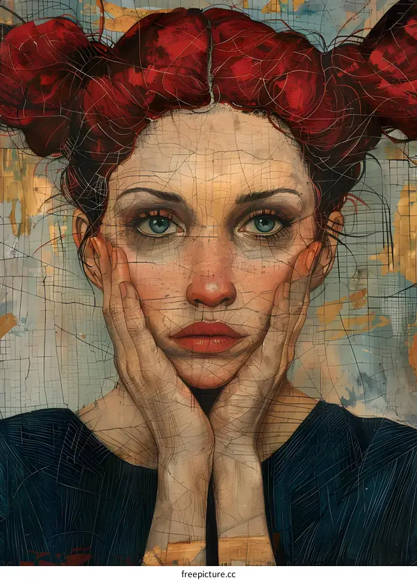 Portrait of a young woman with red hair and blue eyes