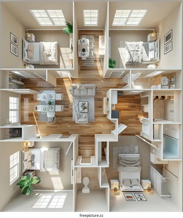 Four-Bedroom Apartment Interior Design Layout