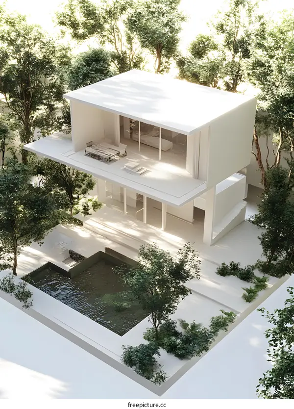 Modern Minimalist House with Pool and Trees