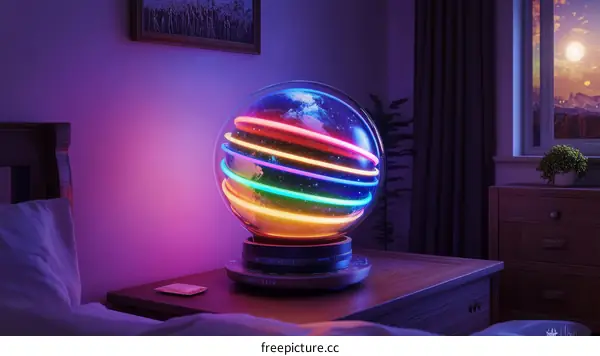 Rotating Colorful Globe Lamp in a Night Room