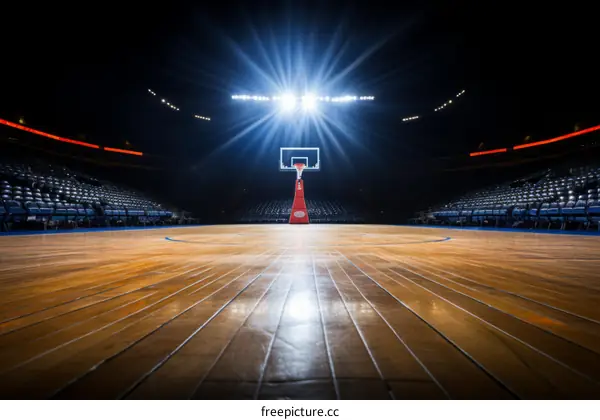 Basketball court with bright lights