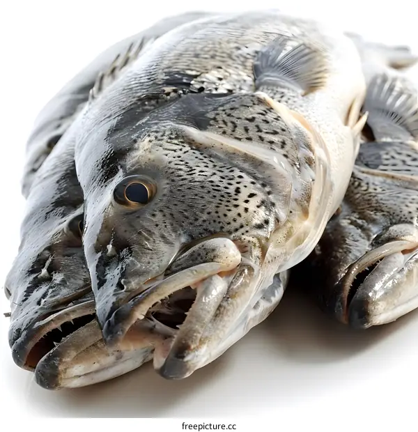 Three fish heads on a white background
