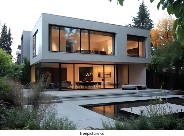 Modern House with Large Windows and Outdoor Patio