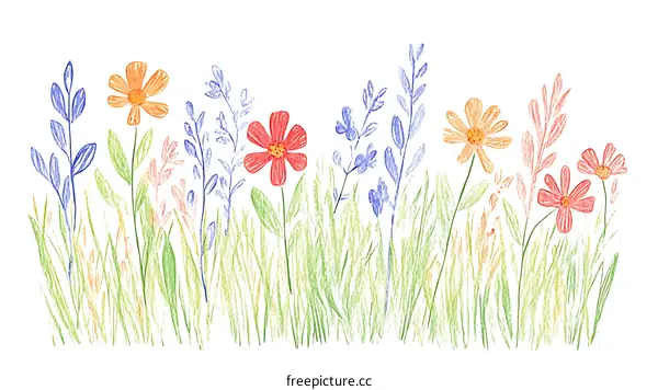 Colorful Flowers in a Meadow Illustration