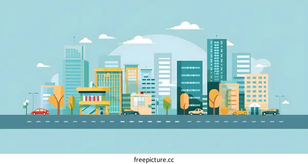 Modern Cityscape with Buildings and Roads