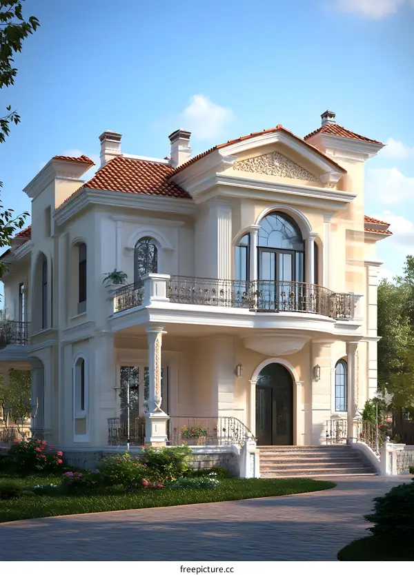 Luxury Home Design with Balcony and Columns