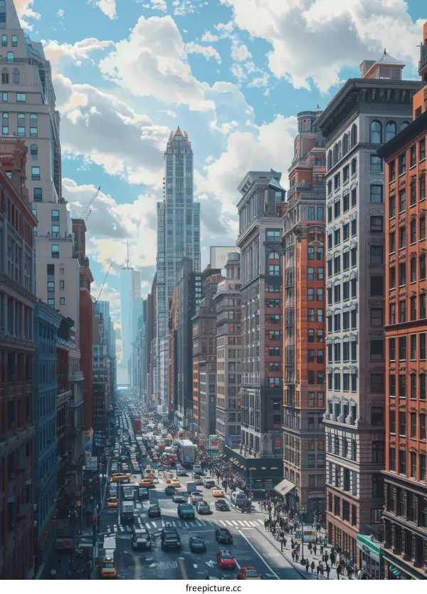 Bustling Traffic and Cityscape in New York City