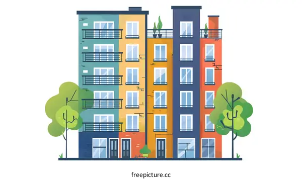Colorful Apartment Building Illustration