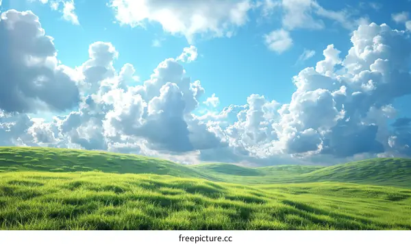 Vast Green Grassland Under the Blue Sky