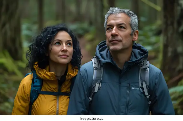 Couple Hiking In A Forest