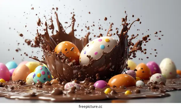 Chocolate Easter Eggs Splashing
