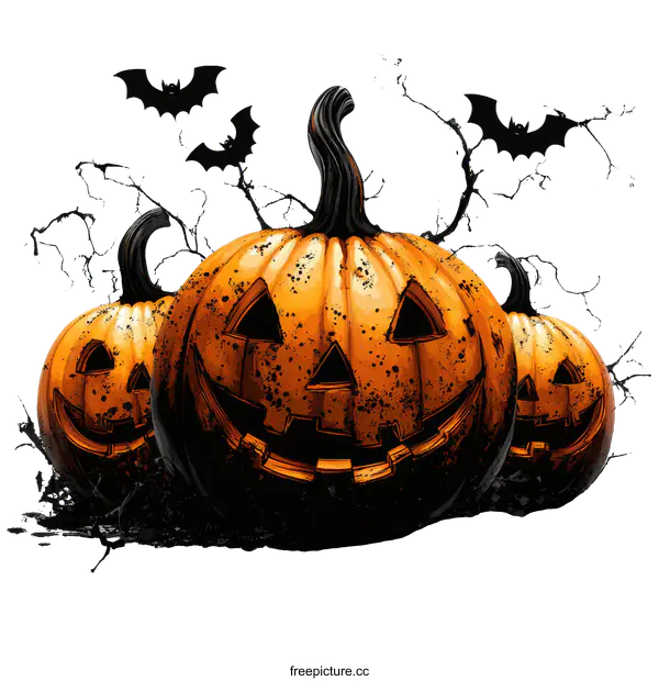 [Transparent Background PNG]Spooky Halloween Pumpkins with Bats