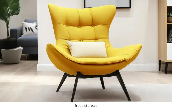 Modern Yellow Wingback Chair in Living Room