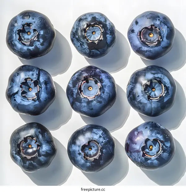 Nine Blueberries on White Background