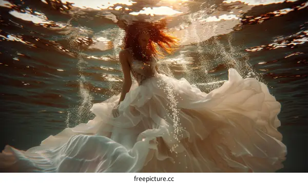 An ethereal underwater wedding dress photoshoot
