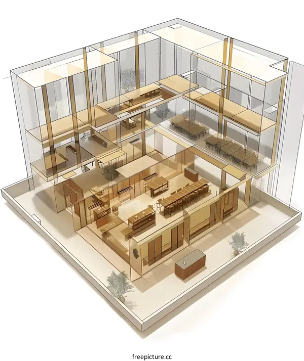 Transparent Architectural Interior Design with Detailed Wood Structure