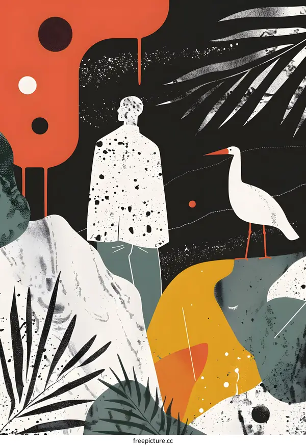 Abstract Illustration of Person and Bird with Geometric Shapes