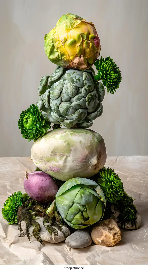 Still Life Photography of Green Vegetables and Rocks