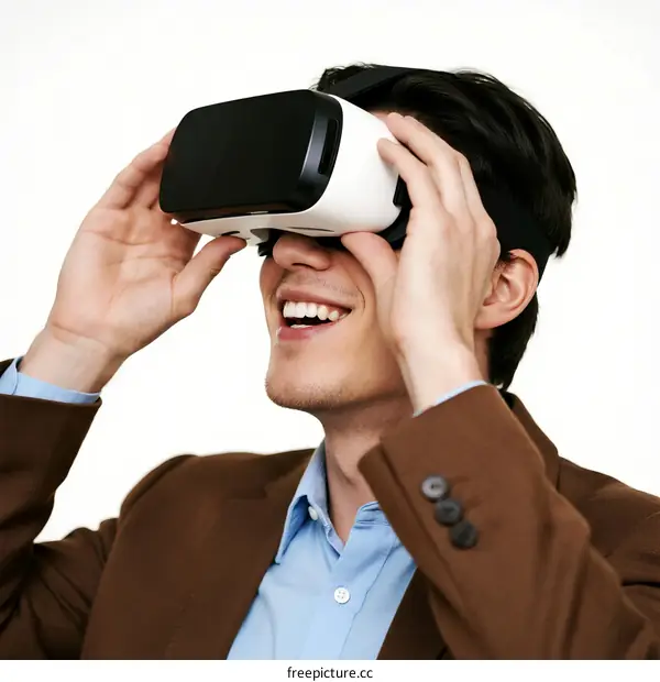 Man wearing virtual reality headset experiencing immersive technology