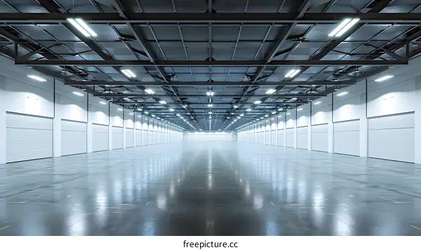 Empty White Exhibition Hall With Lights
