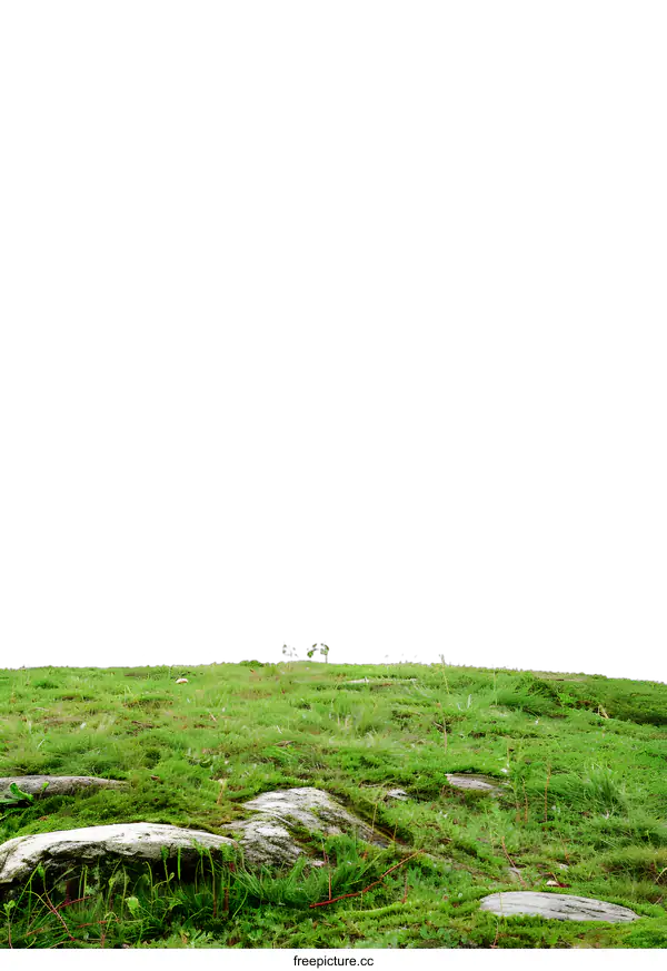 [Transparent Background PNG]Green Grass And Rocks Against A White Background