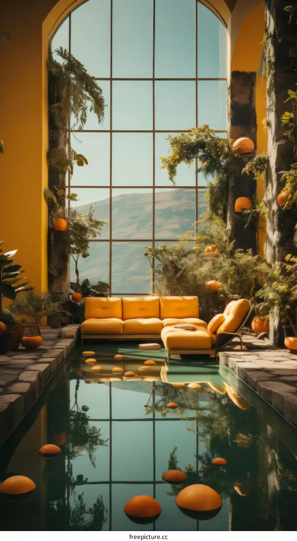 Modern Living Room with Pool