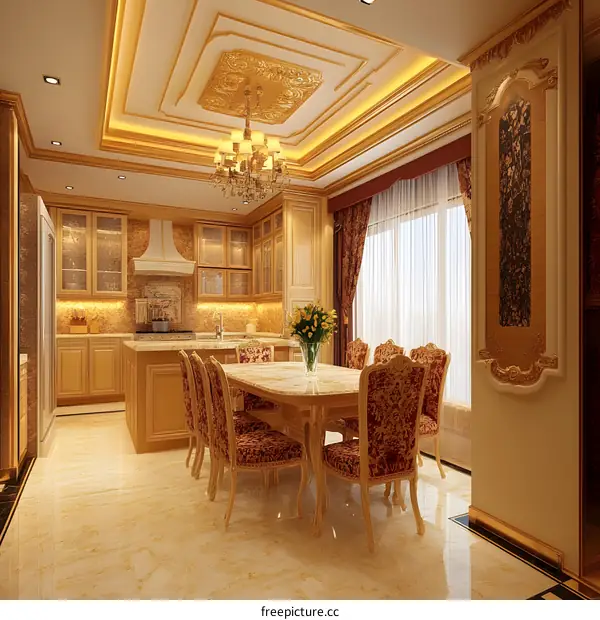 Luxury Kitchen Dining Room Interior Design with Gold Accents