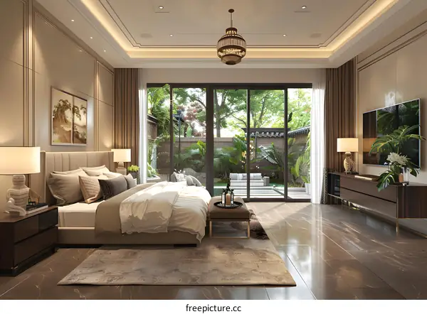Modern Bedroom Design with Courtyard View