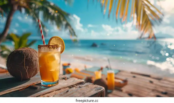 Refreshing drinks on a tropical beach