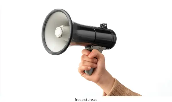 Hand Holding Megaphone Against White Background