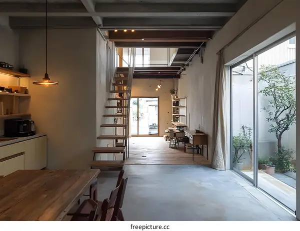 Modern Interior Design with Wooden Staircase and Open Floor Plan