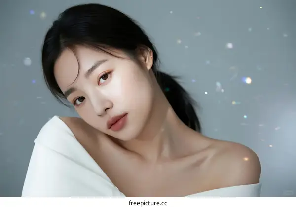 Portrait of Young Asian Woman with Natural Beauty and Soft Lighting