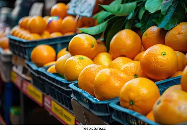 Close Up Of Fresh Oranges At A Farmers Market