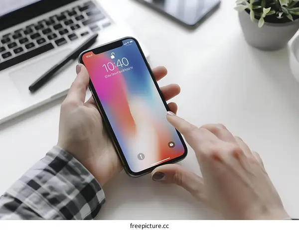 Woman Using Smartphone with Colorful Background