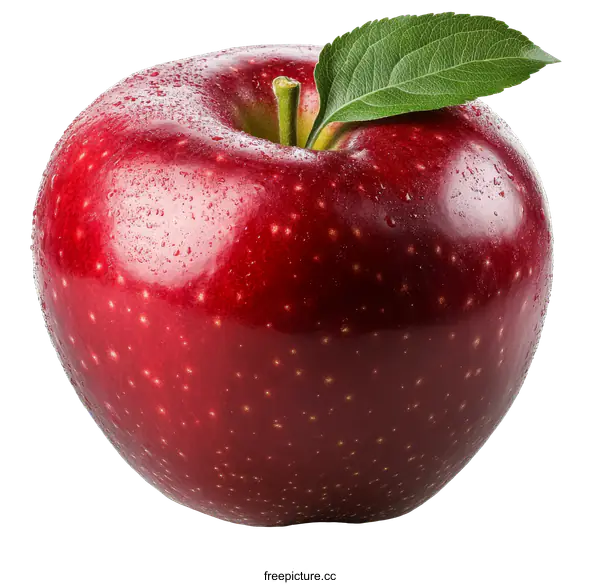 [Transparent Background PNG]Close-up of a Red Apple with Leaf