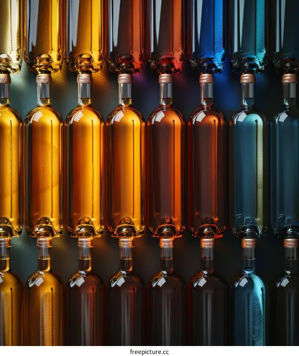 Colorful Wine Bottles Arranged in a Row