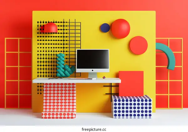 Geometric Shapes and Desktop with Computer
