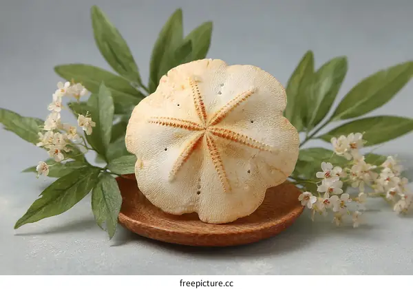Fossil Sand Dollar Decorated with Flowers and Leaves