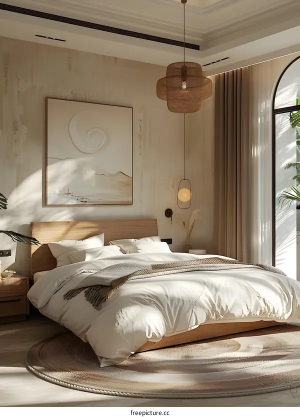 Minimalist Bedroom Design with Bay Window