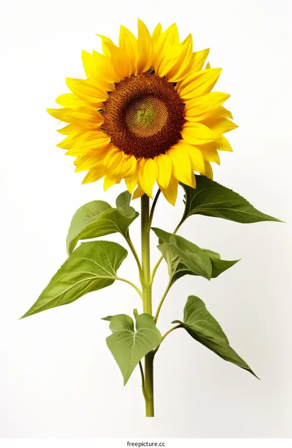 single sunflower on white background