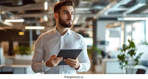 Businessman Using Tablet Computer in Office