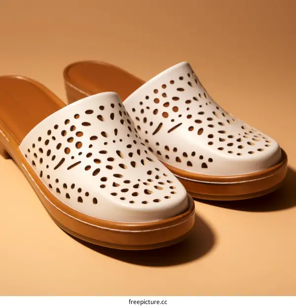 Clogs: Perforated Slip-On Pair In White Cowhide