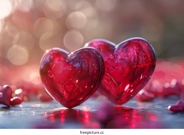 Two Glass Hearts with Heart Cutouts