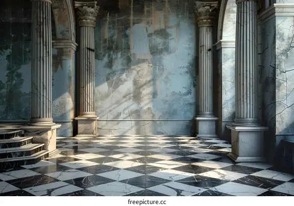 Retro interior arcade with checkerboard floor