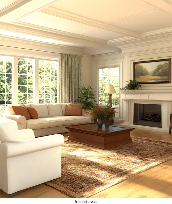 Modern Interior Design Living Room With White Sofa And Coffee Table